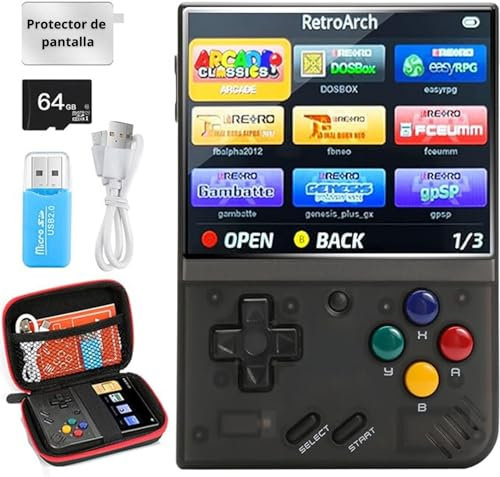 Miyoo Mini Plus - Consola de Juegos Retro con Tarjeta TF de 64G, +10000 Juegos, emulador de Consola de Juegos portátil de 3.5 Pulgadas Recargable con Estuche con Pantalla Protectora - SVP Game