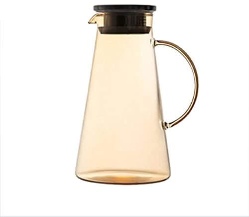Jarra de agua de vidrio,Jarra de vidrio con tapa,Jarra de agua hecha de borosilicato resistente al calor, Jarra for té helado, jugo, leche, sangría, caliente o fría (Color : Gold)