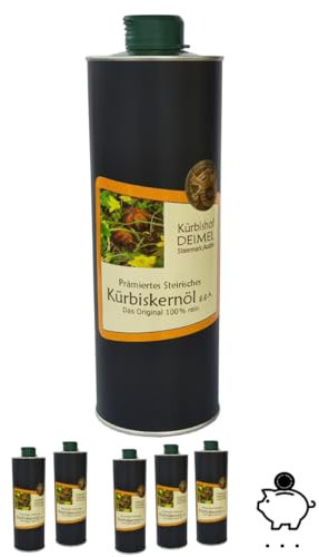 Kürbishof DEIMEL Steiermark/Austria - 1000ml can Original Styrian Pumpkin Seed Oil PGI - Delivered Directly from us as Producer Pumpkin Seed Oil Producer