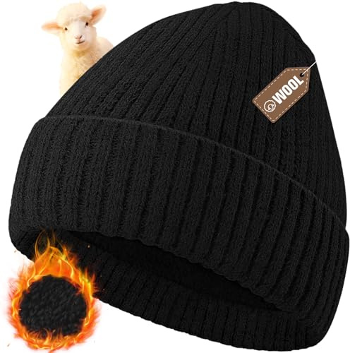 Migliore Wear ullmössa, varm beanie mössa med fleecefoder unisex vintermössa, mjuk och tjock stickad mössa för kvinnor och män, svart, one size