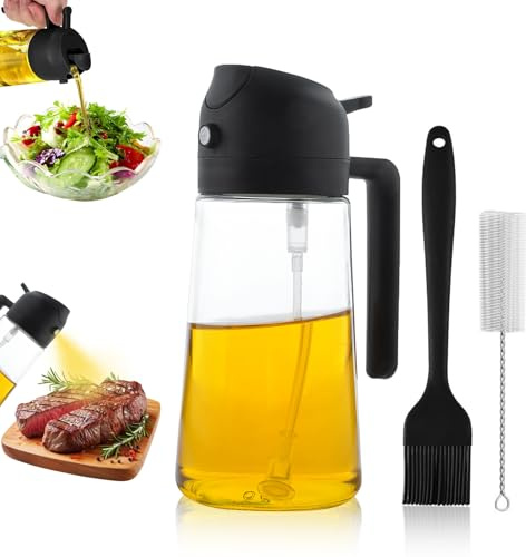 FORYNXHWIN 2 in 1 Ölsprüher für speiseöl, 470ml Öl Sprühflasche lebensmittelecht, Ölspray zum Kochen, Hochwertiger Öl Zerstäuber, Ölsprüher für Heißluftfritteuse (Schwarz)