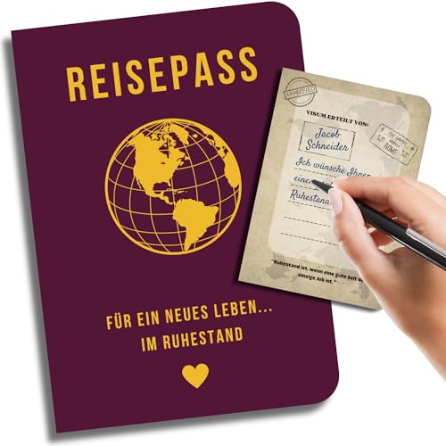 EQUIK PRODUCTS Lustiges Rentner Geschenk zum Ruhestand | Renteneintritt, Pension, Rente Geschenk für Frau Männer | Gästebuch für Kollegen, Karte | Reisepass für ein neues Leben (Ruhestand)