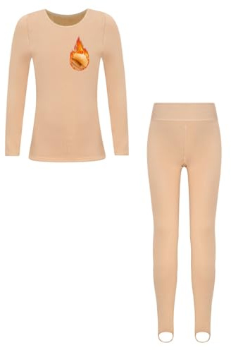 ranrann Enfant Fille Ensemble Thermique Chaud sous-vêtement Polaire Maillot Manches Longues Bas Thermique Hiver 1-14 Ans B Ecru 3-6 Ans