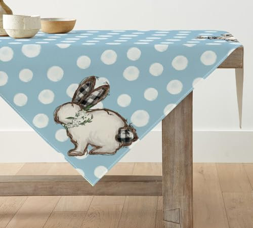 Artoid Mode Blau Tupfen Hasen Ostereier Ostern Tischdecke, Tischwäsche Frühling Küche Tisch Dekoration Drinnen Urlaub Party Dekor 85x85 cm