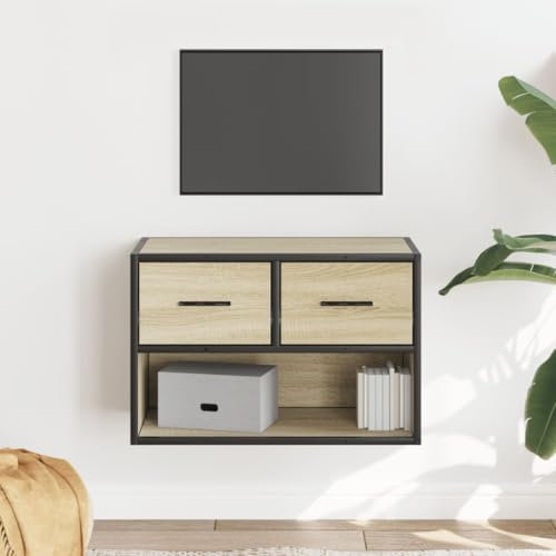 Homgoday Arredo Mobile TV Rovere Sonoma 60x31x39,5cm Legno Multistrato Metallo, Mobile Porta TV Mobiletto Basso per TV per Tavolino da Salotto Industriale Supporto TV Soggiorno
