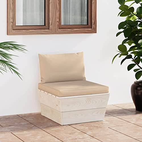 Xichuzi Garten-Paletten-Mittelsofa mit Kissen, Lounge Sofa Outdoor, Garten Loungemöbel, Gartensofa, Outdoor Couch, Gartenlounge, Outdoor Möbel Sofa, Imprägniertes Fichtenholz