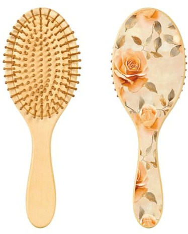 Peach Gold Roses Wooden Hairbrush Paddle Hair Brushes for Women Wooden Brushes for Hair Brush for Natural Hair