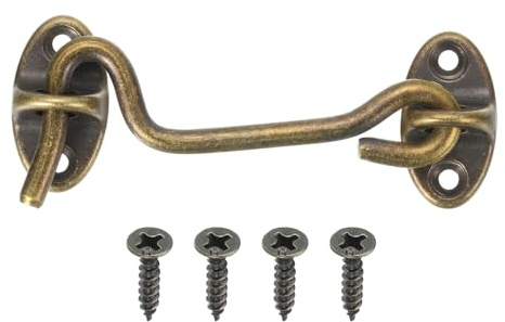 QUARKZMAN 3 Haken- und Ösenriegel, Türschloss aus Messing | für Scheunentor, Kabinenhaken für Privatsphäre, Tür- und Torhaken für Fenster, Schiebetür, Zaun, Schuppen, Bronze