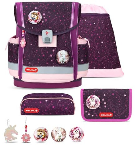 Belmil Classy Plus Schulranzen Set 6-teilig mit extra Schlüsselanhänger (405-78AG/S/K) (Magical Stars)