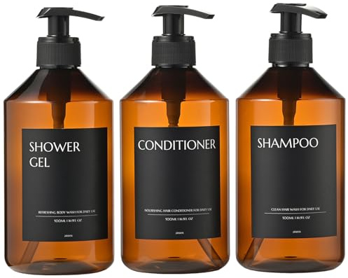 Janxin 500 ml Shampoo Bottles for Filling, Seifenspender Kunststoff | Seifenspender Dusche, Pumpspender Shampoo, Hand Soap Dispenser for Bathroom, Pump Bottle + Sticker