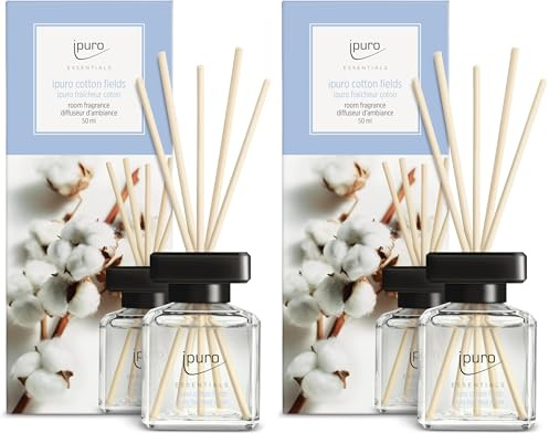 ipuro - Essentials Raumduft Cotton Fields 50ml | Raumerfrischer mit Sternanis, Vanilleblume & Geranie, Rose, Veilchen, Zedernholz Duft Aroma | Diffuser mit Stäbchen | Lufterfrischer für die Wohnung