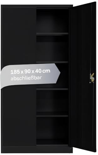 LagerZwei Mehrzweckschrank 185x90x40cm I Metallschrank, 4 Fachböden I Aktenschrank, abschließbar I Robuster Allzweckschrank als Werkstattschrank & Büroschrank I Stahlschrank schwarz