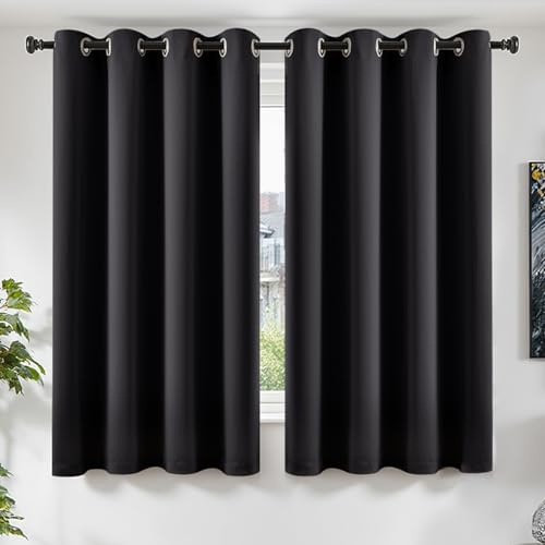 TOPICK Vorhänge Gardinen Verdunklungsvorhänge H160xB140 2er Set Schwarz | Vorhänge Blickdicht Schlafzimmer Gardinen mit Ösen Wohnzimmer Fensterdekoration Curtains Living Room Türvorhang Übergardinen