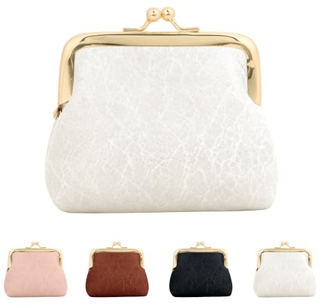 Jiusely Women Small Clip Coin Purse with Clasp Kiss Lock Wallet PU Leather, Triple Metal Frame Change Pouch, Small Leather Purses for Women & Girls - Keys & Coin