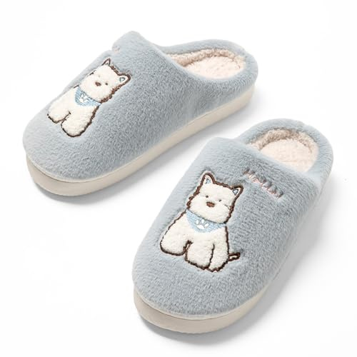 JOMIX Zapatillas Casa Mujer Invierno con Patrón de Perros Pantuflas Peluche de Felpa Comodas Memory Foam Slippers, WPW255164, Azul, 40-41 EU