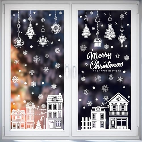 Weiß Schneeflocken Fensterdeko Weihnachten Selbstklebend 9 Motive | PVC Schneeflocken Fensterdeko Wiederverwendbar,3D Schneeflocken Fensterdeko Weihnachten für Winter Fenster Deko