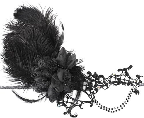 ETOFETE Schwarze Frauen Veneziänische Augenmaske Maskenball Fasching Karneval Kostüm mit Glitzernden Rhinsteinen 1920er-Jahre Paare Renaissance Bar Party Prom Mardi Gras