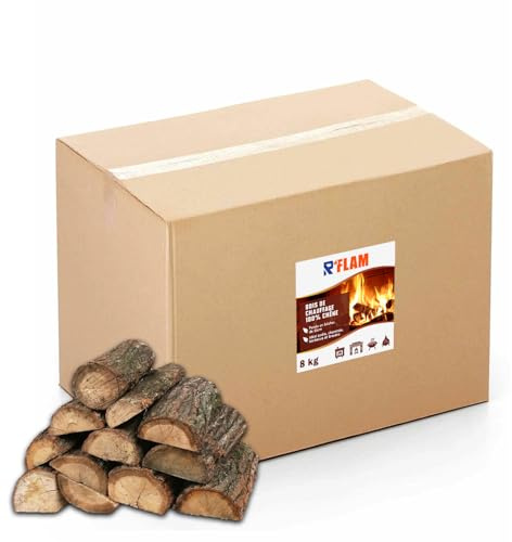 Bois de Chauffage 100% Chêne – Bûches 25 cm – Bois Sec Haute Performance – Idéal poêle, cheminée, Barbecue, braséro – R’FLAM - 8 KG