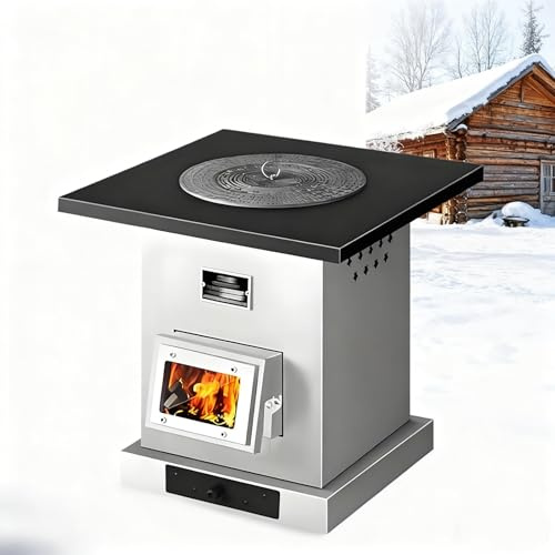 Estufa de Pellets, Estufa de Leña Portátil para Exteriores, Cocina, Estufa de Campaña con Construcción de Hierro Fundido Engrosado, Tubos de Chimenea Incluidos, Estufa de Leña para Interiores