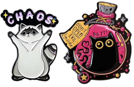 2 Pcs Cat Pins and Cartoon Raccoon Pin, Funny Pin Badges Cute Pins for Bags Fashion Accessories, Cat Brooch Gift for Animal Lovers, Backpack Bag Hat Jacket Clothing Decoration Badge