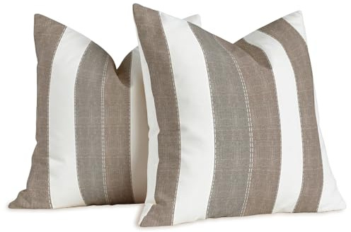 Brylleii 2er Set Kissenbezug Weiss Gestreift Muster 40 x 40 cm Braun Kissenbezüge Moderne Leinen Dekorative Kissen Vintage Sofa Kissenhülle für Wohnzimmer Couch Outdoor Waschbar Bezug