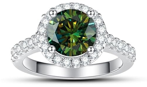 Diamantring, Justerbar moissanitförlovningsring for kvinnor, 2 ct D-färg VVS1, gula/blå/rosa diamantringar(Dark green)