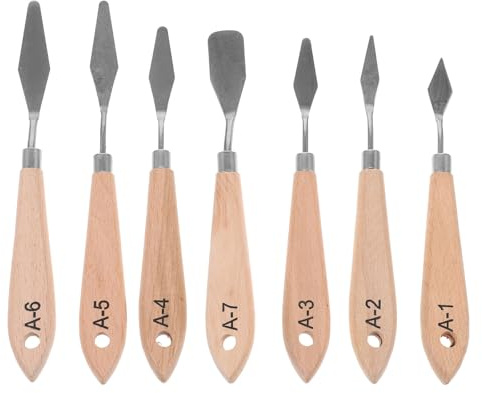 Gadpiparty Set 7 Pezzi Spatole per Pittura a Olio in Acciaio Inox Manico in Legno Ergonomico Strumenti per Miscelare Pigmenti Raschietti Artistici Leggeri e Portatili per Pittori