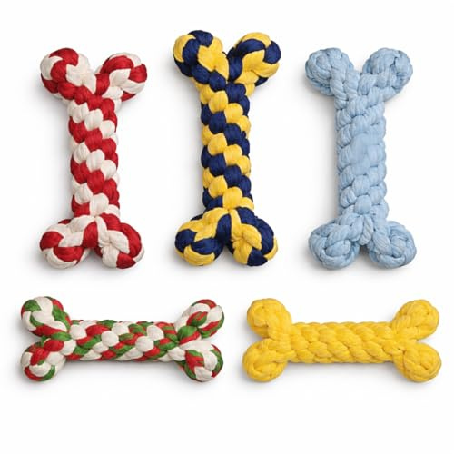Dog Rope Toy Set - 5 Pack Bone Rope Chew Toys for Puppies, Small & Medium Dogs | Durable Tough Rope Toys for Aggressive Chewers | Teething Puppy Toys for Tug, Chew & Cleaning