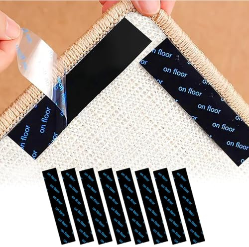 Rug Gripper 8 PCS, Reusable & Anti-Slip Rug Grippers For Laminate Floor and Wooden Floors, Washable Anti Slip Underlay Stickers, Carpet Grippers, Gripper Laminate, Carpet Stickers - Rectangular