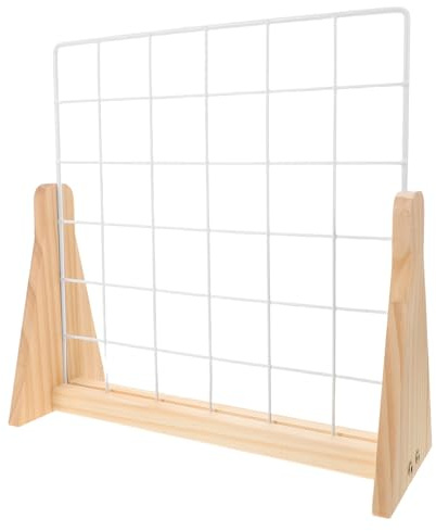 JOINPAYA Organizador de Fotos con Rejilla Metálica Pequeño, Base de Madera, Expositor de Joyas y Recuerdos para Hogar y Oficina, Soporte Multifuncional para Exhibición y Decoración
