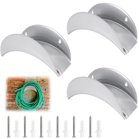 YYSWSAKY 3 Piezas Soporte para Manguera Pared, Soporte Manguera Jardin | Suspensión de Manguera de Robusto para 30 m 1/2, Metal, Gris