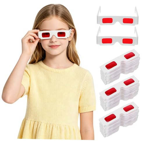 ROMISBABA Occhiali 3d di Carta Rossi per 50 Pezzi Design Colorato Unico, Uso Versatile e Comfort per Feste a Casa e Spettacoli di Luci
