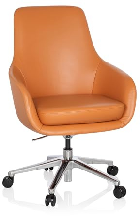 hjh OFFICE 600981 Lounge Sessel BARENO Echt Leder Orange hochwertiger Drehsessel bequem gepolstert