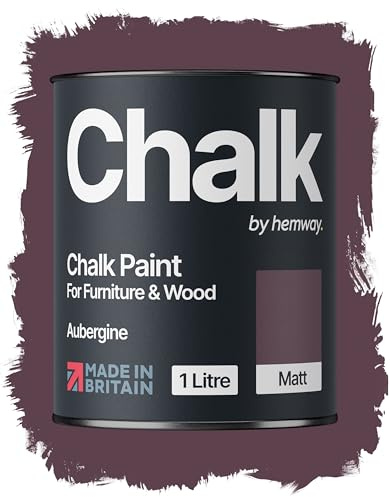 Hemway Chalk Paint Aubergine Purple Furniture Paint 1L, Matt Finish Shabby Chic, Chalk Furniture & Walls, Quick Dry & 1 Coat