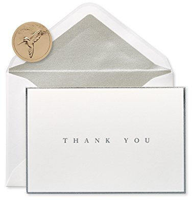 Papyrus Tarjetas de agradecimiento con sobres, borde plateado (16 unidades)