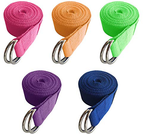 Uheng 5-Pack Yoga Exercise Adjustable Straps 8Ft OR 10Ft with Durable D-Ring for Pilates & Gym Workouts Yoga Fitness | Hold Poses, Stretch, Improve Flexibility & Maintain Balance