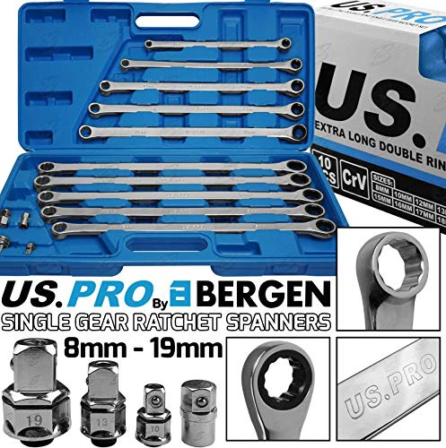 US. PRO by Bergen Llaves de aviación extra largas de doble anillo con llaves de trinquete de 8-19 mm (Bergen completamente cambiando de marca a US. PRO)
