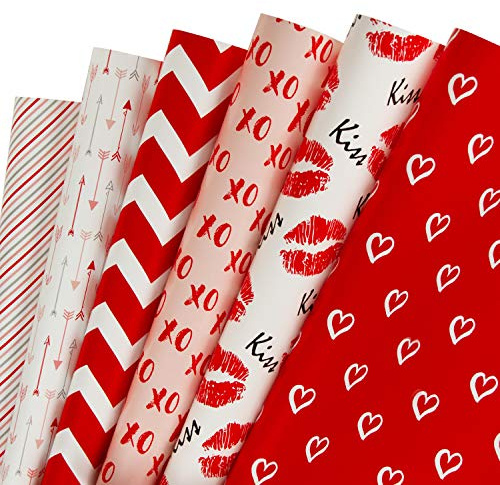 RUSPEPA Geschenkpapier - Rot Und Rosa Design Für Valentinstag, Geburtstag, Urlaub, Hochzeit, Baby-Dusche - 1 Rolle Enthält 6 Blatt - 44,5 X 76 cm Pro Blatt