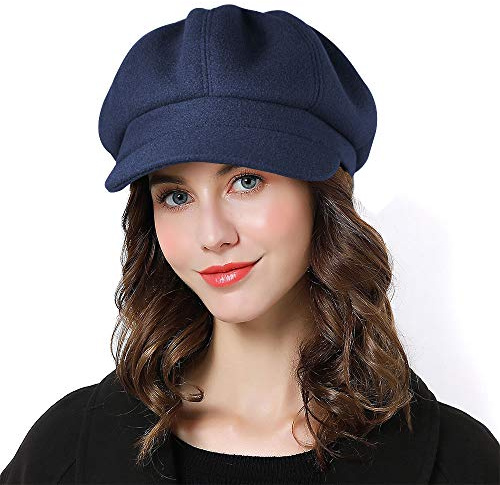 Sumolux Women Beret Newsboy Hat French Wool Cap Classic Autumn Spring Winter, Navy Blue, One Size