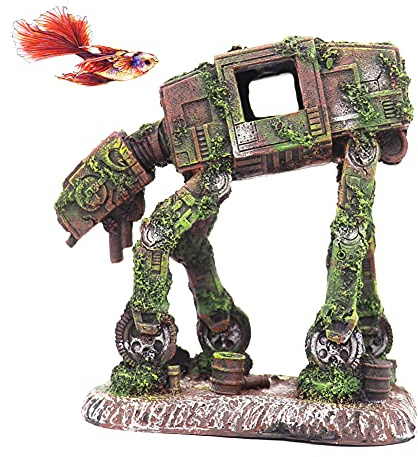 Ulifery Star Wars Aquarium-Dekorationen, Coole Walking Land Tank Aquarium Ornament, Alien Fish Robot Dog Tank Dekorationen für Betta, Klein