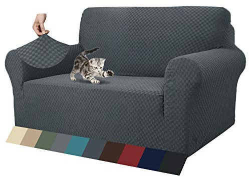 MAXIJIN Newest Jacquard Sofa Covers for 2 Seater, Super Stretch Non Slip Love Seat Couch Cover for Dogs Pet Friendly Elastic Furniture Protector Loveseat Slipcovers (2 Seater, Dark Grey)