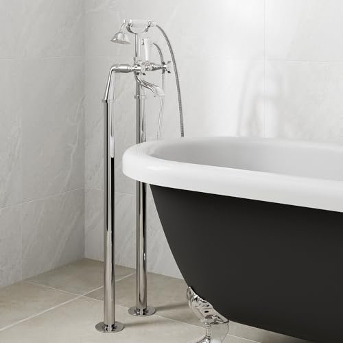 Park Lane® Worcester Bathroom Freestanding Bath Shower Mixer Tap Handset Hose Attachment Twin Crosshead Handle for Bathtub Traditional, Chrome