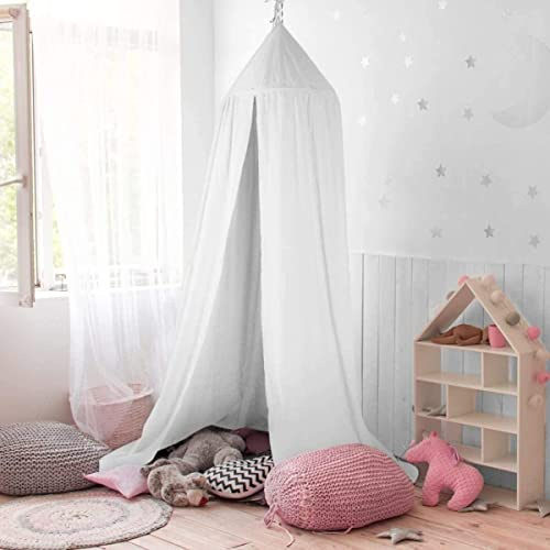 Dosel para cama de bebé, de gasa, redondo, para cama de bebé, tienda de juegos, habitación de los niños, altura 240 cm, longitud del dobladillo 260 cm, color blanco