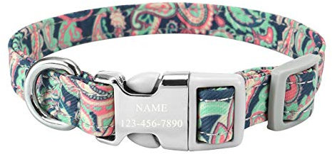 Filhome Personalisierte Hundehalsband Böhmen Verstellbares Halsband mit Eingraviertem Namen und Telefonnummer Halsbänder für Kleine Mittel Hunde