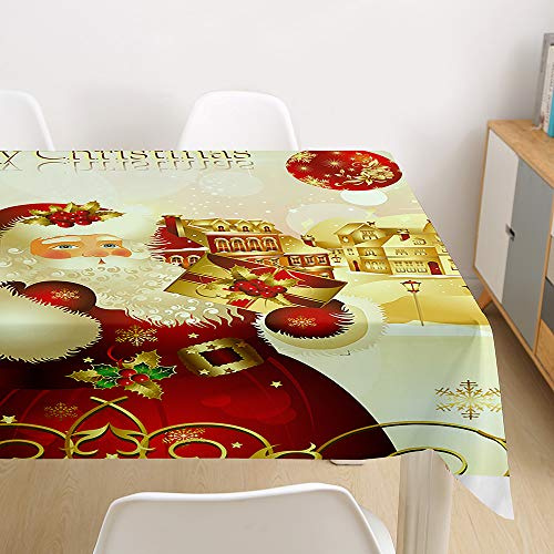 Morbuy Weihnachten Tischdecke Abwaschbar, Tischtuch Rechteckig Tischwäsche Gartentischdecke Outdoor Tischdekoration Wasserdicht Polyester Ölfest Pflegeleicht (140x160cm,Weihnachtsmann)