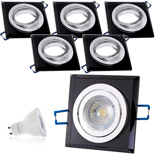 Lumiled Einbaustrahler LED Einbauleuchte 6er Set Einbauspot Spot Deckenspot Deckeneinbauleuchte schwenkbar schwarz eckig Glas flach inkl. 6x 6W Leuchtmittel GU10 Fassung Neutralweiß 4000K 36°