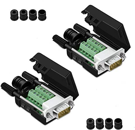 PENGLIN 2PCS DB9 Solderless Adapter RS232 D-SUB Serial to 9-pin Port Terminal Breakout Board Connector with Case Long Bolts Tail Pipe (2PCS Male)