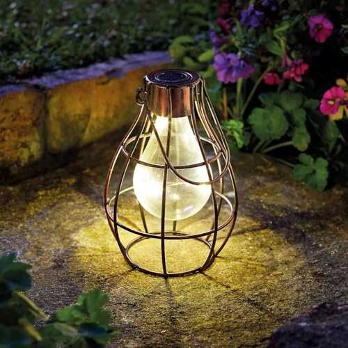 Marco Paul 1 x Solar Copper Hanging Firefly Lantern with LED Lights Patio Storm Vase Table Lantern Or Window Centre Piece Indoor Outdoor