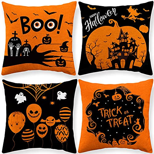 Kesote Kissenbezug 45x45 cm Kissenhülle Halloween Dekokissen Herbst (4 Stück)