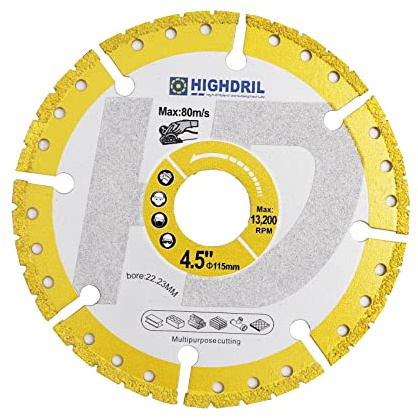 HIGHDRIL Diamond Metal Cutting Blade - 115mm/ 4.5inch Heavy Duty All-Purpose Cutting Disc for Rebar Sheet Metal Angle Iron Stainless Steel Granite Marble